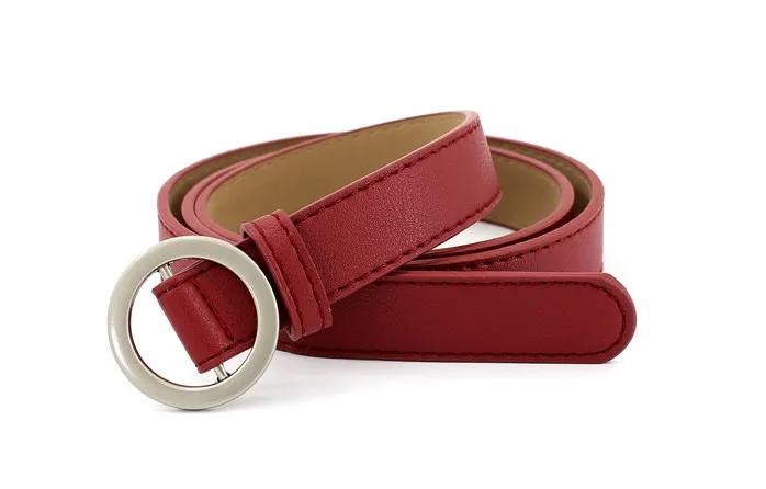 Модные дизайнерские ремни из черной искусственной кожи без игольной пряжки ремня серебряные круглые пряжки украшения джинсовые студенческие простые повседневные брюки - Цвет: red color