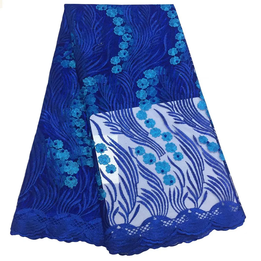

Royal Blue African French Lace Fabric High Quality Tulle Net Lace Fabric 5 Yards Embroidery Nigerian Lace Fabric For Wedding