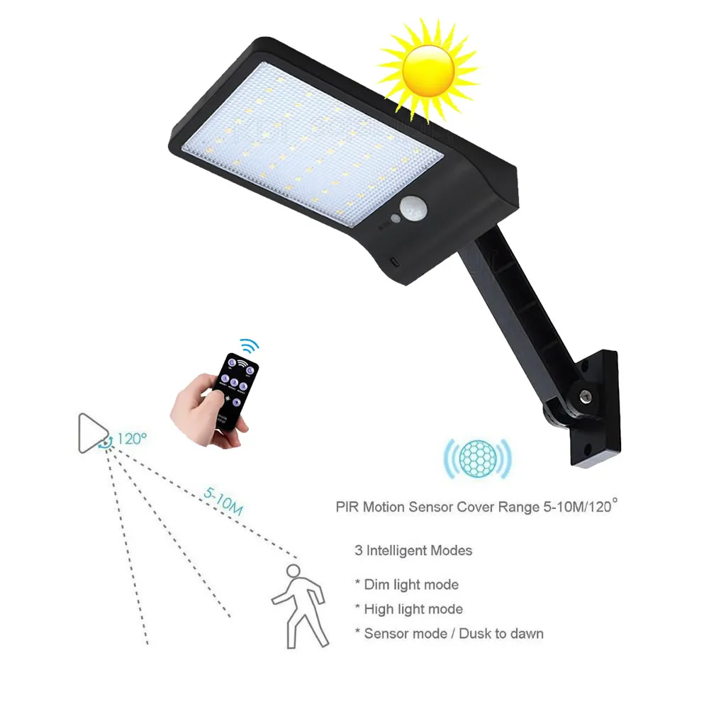 

remote control rotate bracket solar street light 48 LED Solar Light Three Modes Black White Waterproof Outdoor Garden Wall Fence