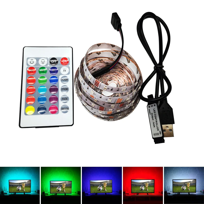 DC 5 V USB Светодиодные ленты света 2835 SMD USB кабель Мощность RGB светодиодный свет лампы гибкие ленты ТВ фонового освещения 1 м 2 м 3 м 4 м 5 м