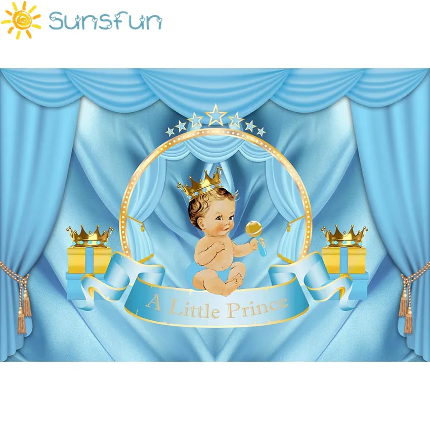 Sunsfun фото фон Королевский принц детский душ фотографии фоны Корона подарок синий занавес вечерние украшения