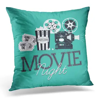 

Cool Movie Night Event Detailed Retro Motion Film Projector Admit One Cinema Theater Tickets Pillow Case Home Square Pillowcase