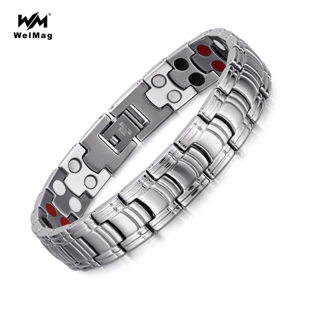 

WelMag Fashion Magnetic Bracelet Bangles Stainless Steel Jewelry Wristband Double Health Care Elements(Magnetic,FIR,Germanium)