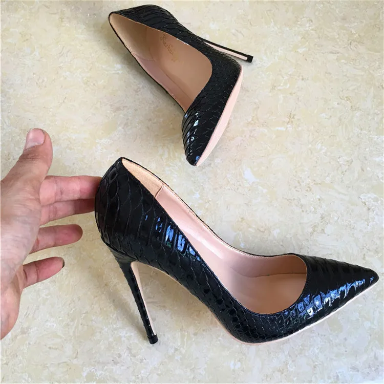 

2019 New Fashion free shipping black python snake Poined Toes Stiletto Heel high heels shoes pump HIGH-HEELED SHOES dress shoe