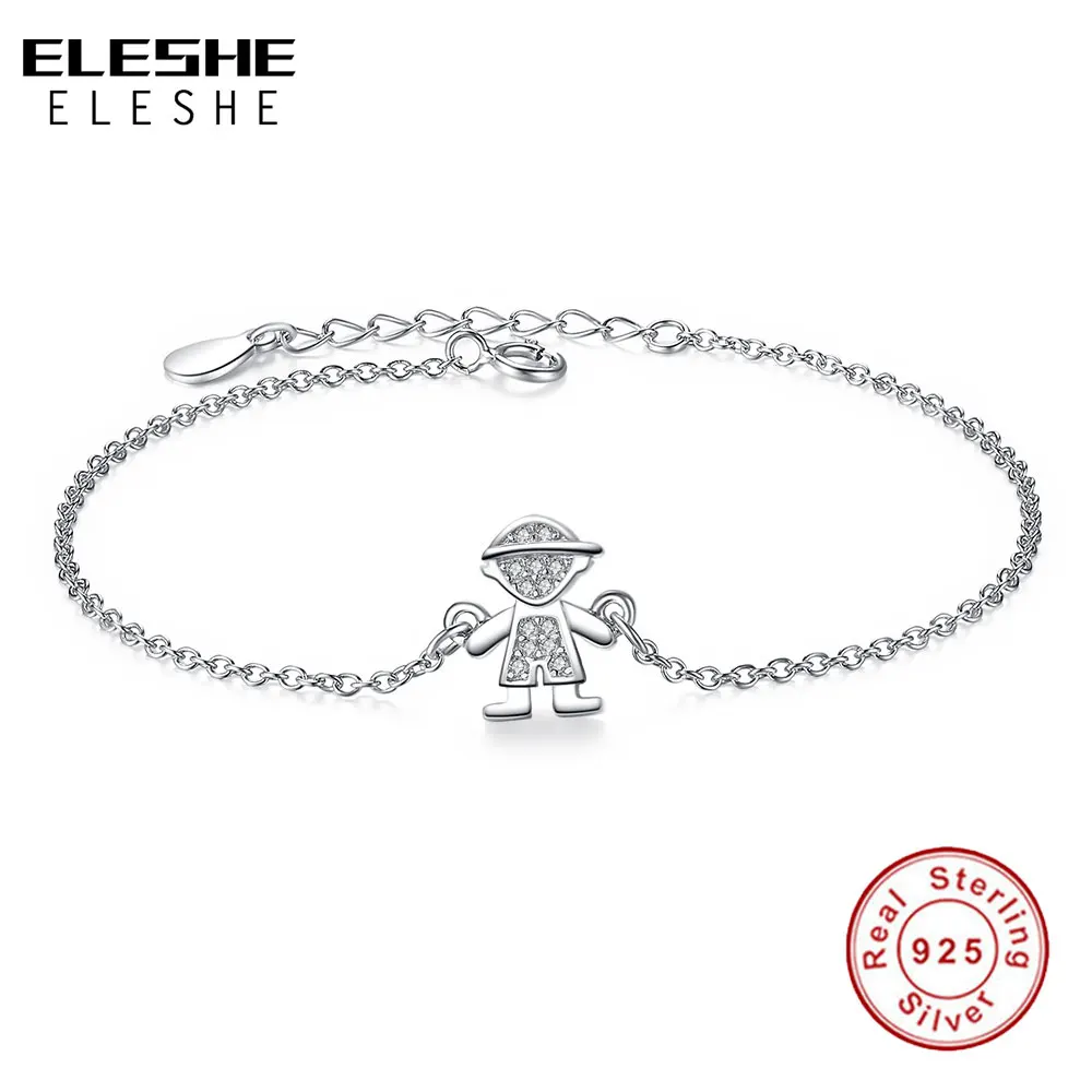 ELESHE, настоящий 925 пробы, серебряный браслет-цепочка и браслет, милый Хрустальный Браслет для мальчиков и девочек, детские ювелирные изделия
