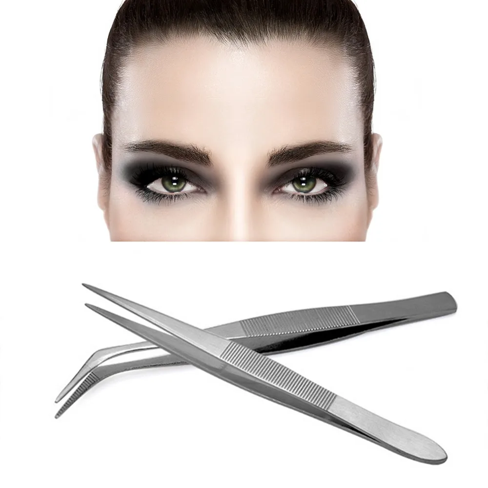 

2pcs Stainless Steel Curved Curved Straight Tweezers Eyelash Curler Nail Art Styling Tool False Eyelashes Extension Eye Makeup