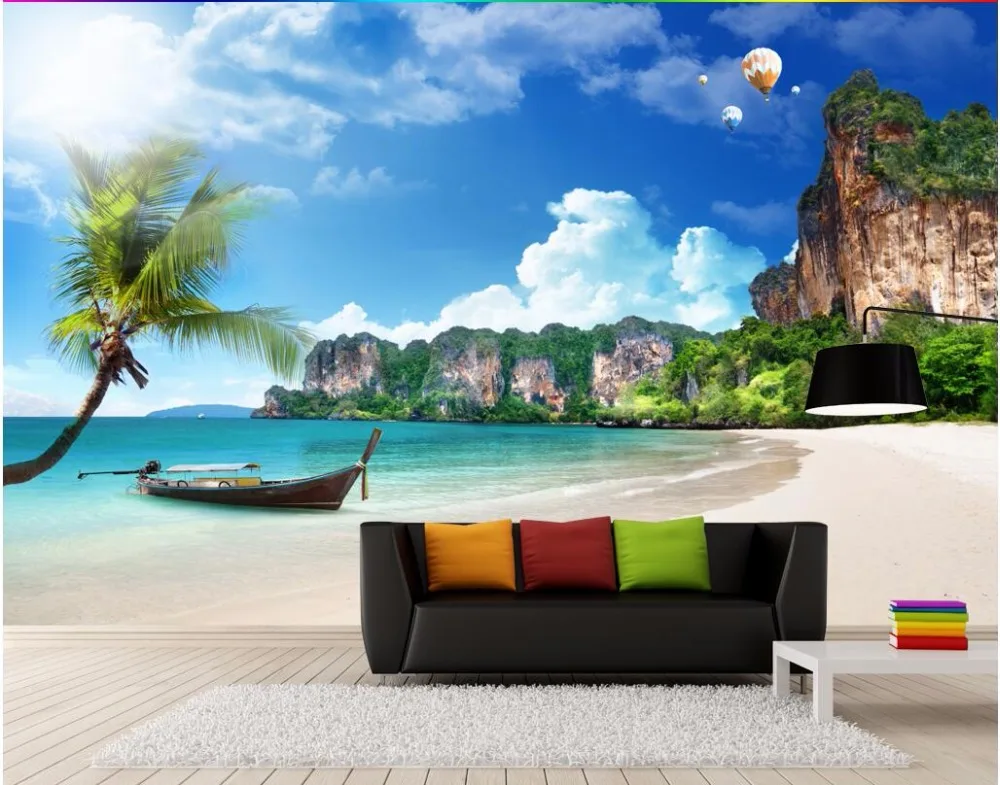 

3d photo wallpaper on a wall Summer beach coconut tree home decor living room background 3d wall murals wallpaper for walls 3 d