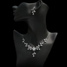 SLBRIDAL Stunning Copper Alloy Wedding Cubic Zircon Jewelry Set Bridal CZ Necklace Earring Set Banquet Party Jewelry Set Women bride zircon drops hypoallergenic ear clip necklace set wedding bridal party jewelry set dress up necklace earring set