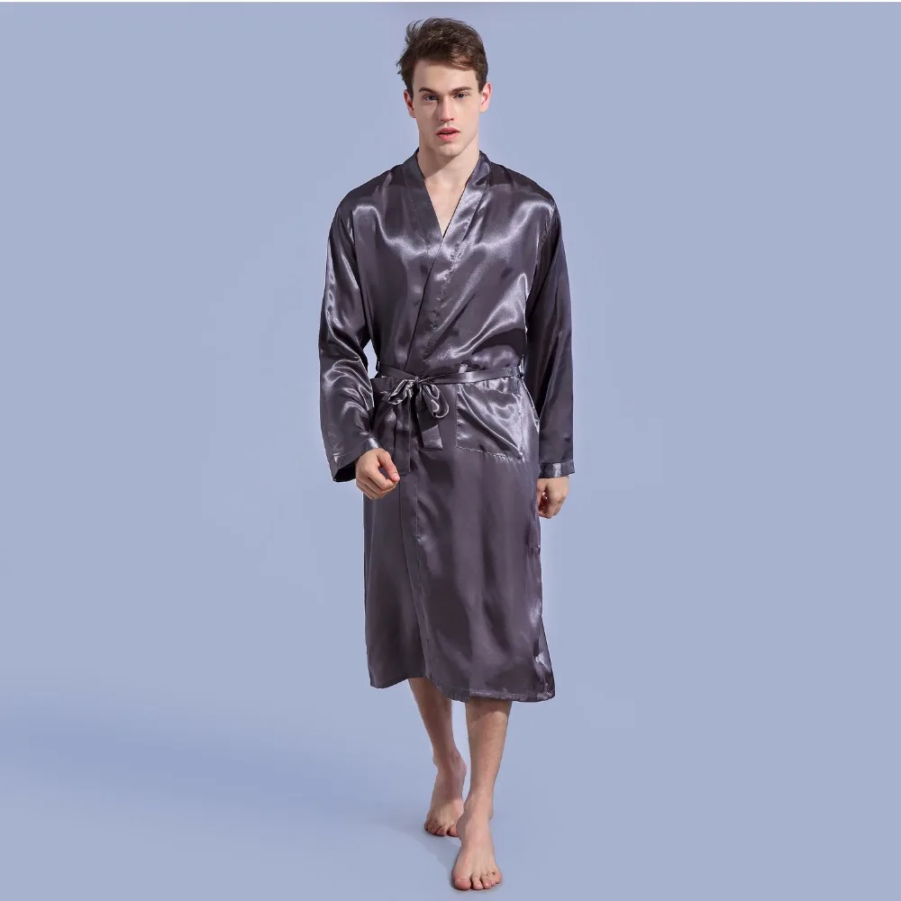 Китайский Для мужчин; цвет красного вина атлас халат с поясом кимоно халат рубашка ночная рубашка пижамы дом отдыха пижамы размеры S M L XL XXL