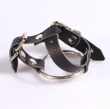 leather master cock rings with buckle straps and snap-fasteners, adjustable leather penis cage for men dildo cock ring