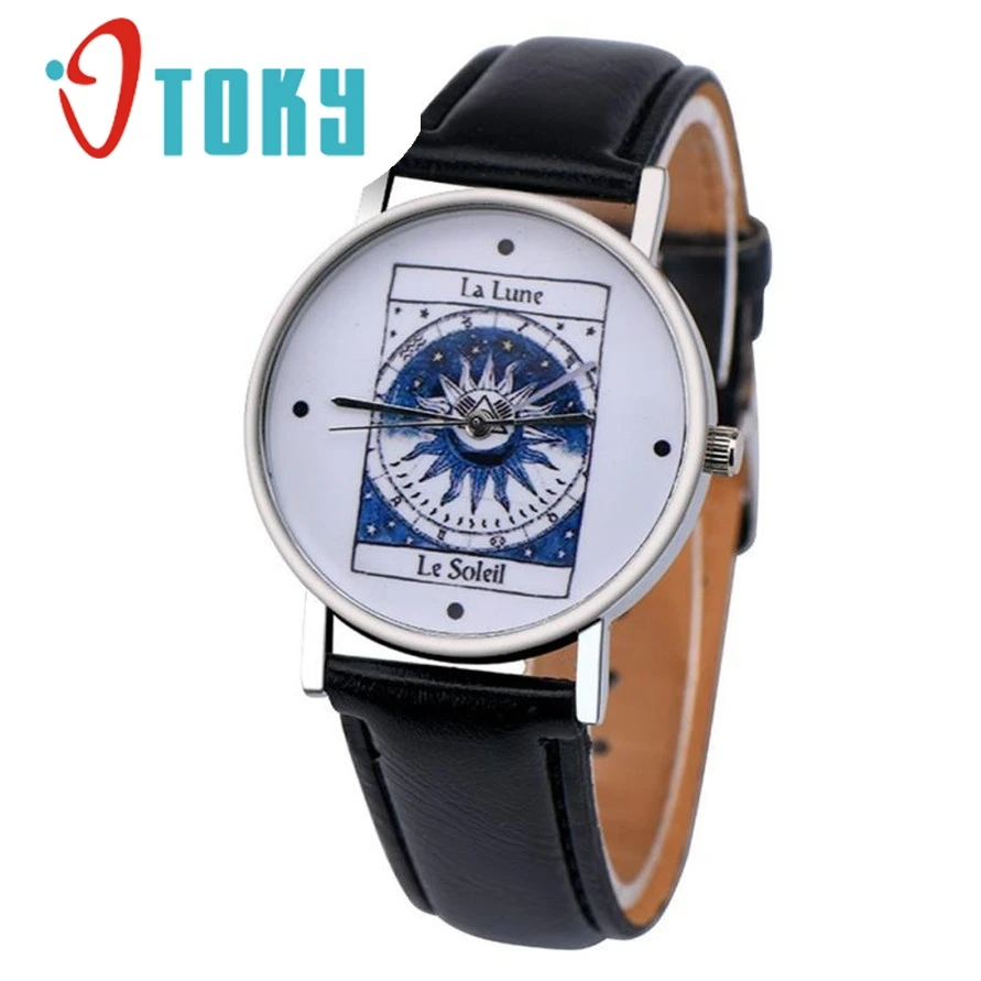 

OTOKY Willby French Letter Moon Sun Watch Women Leisure Faux Leather Quartz Wristwatch 161223 Drop Shipping