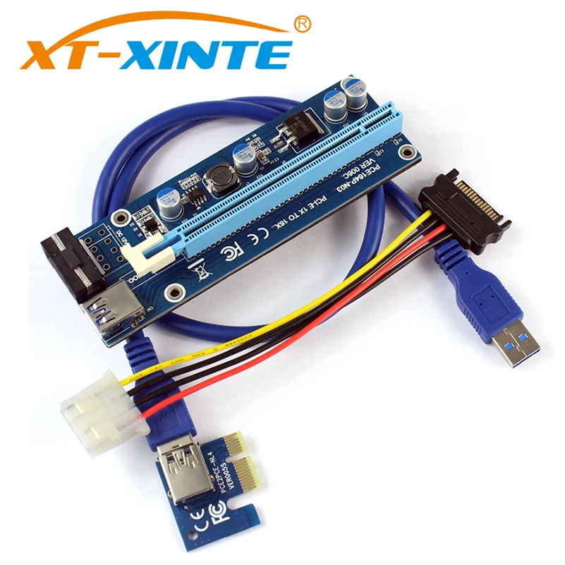 XT-XINTE PCIE 1X to 16X Graphics Extension Cable for MOLEX DC-DC Single Power Supply Adapter Card for ETH Bitcoin Mining Device