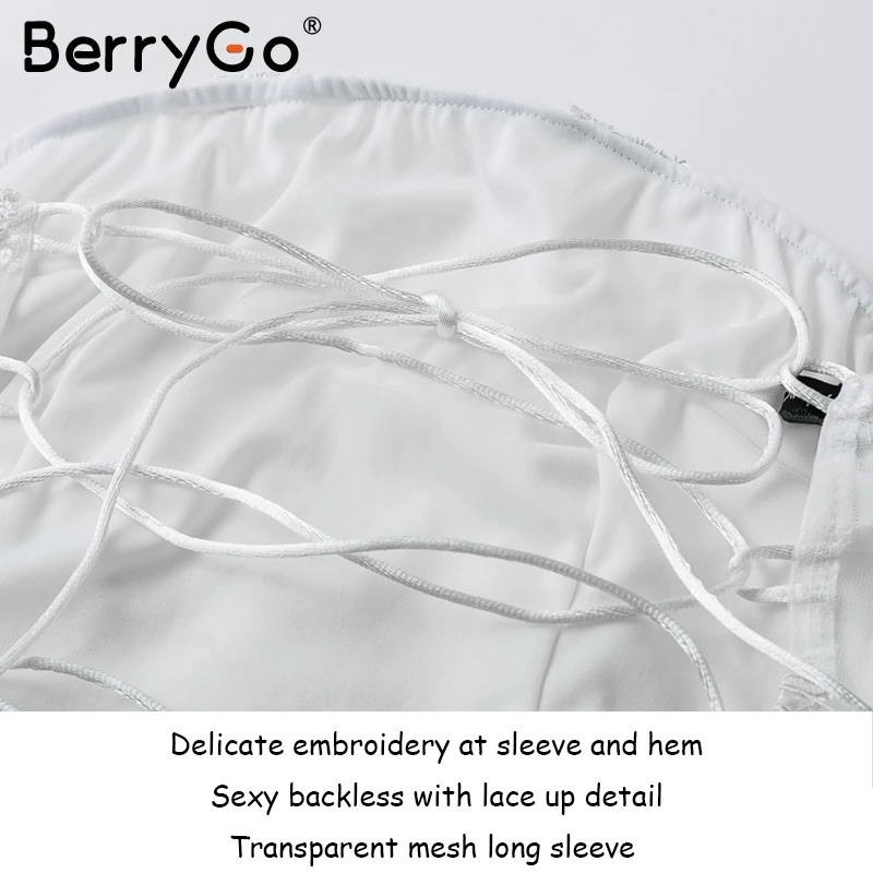 Элегантные женские топики с вышивкой BerryGo прозрачные летние сеточкой и коротким