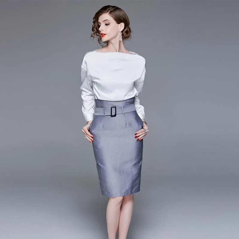 Ol pièce Longues Robe Automne Costume Professionnel 2018 Dress Trajet Manches Blanc Chemise Moitié Épaule Nouvelle Tempérament Deux Une À White Rqxtw7TFn