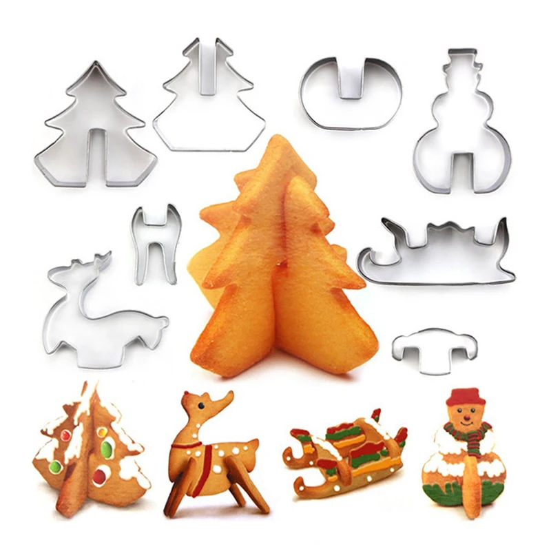 

Stainless Steel 3D Christmas Scenario Cookie Cutter Set Xmas Cake Fondant Cutter Mold Baking Tools