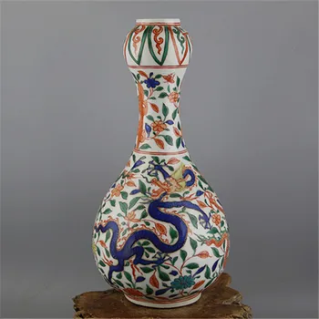 

6 Antique Mingynasty porcelain vase, Colorful dragon garlic bottle,Home Decoration,handmade crafts/Collection