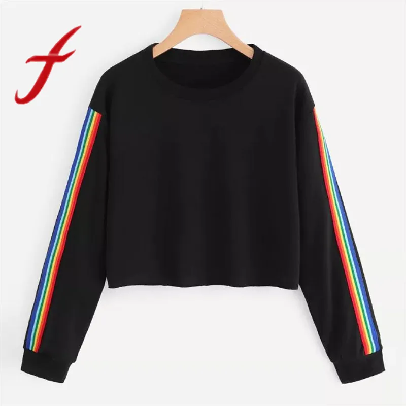 Feitong sudaderas cortas para mujer, suéter informal de manga larga con  estampado de arco iris y cuello redondo, Tops cortos, sudadera para mujer  2020|Sudaderas con capucha y sudaderas| - AliExpress