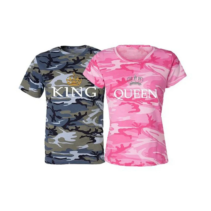 KING QUEEN Printed Camouflage Female T Shirt Couple T Shirt for Lovers Men T Shirt Women Tops Couple Clothes 2018 Summer Tops