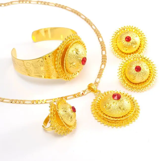 Bangrui NEW 24K Gold Ethiopian Wedding Sets Jewelry Africa Habesha Gold