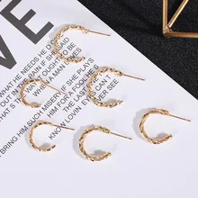 Винтажные золотые металлические мини-серьги в виде буквы C в стиле панк, оригинальные спиральные массивные серьги, новинка, Женские Ювелирные изделия, 3