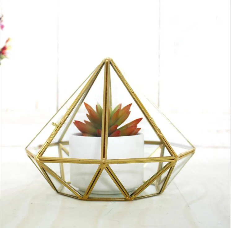 Abletop Gold Diamond Glass Succulent Plant Moss Display Flower Pot