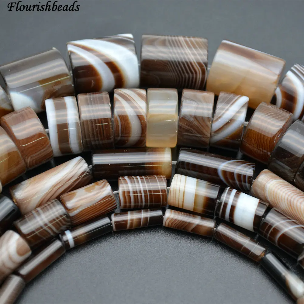 

High Quality Banded Coffee color Agate Stone Round Tube Cylinder Loose Beads 4x13mm 6x16mm 8x12mm 10x14mm etc