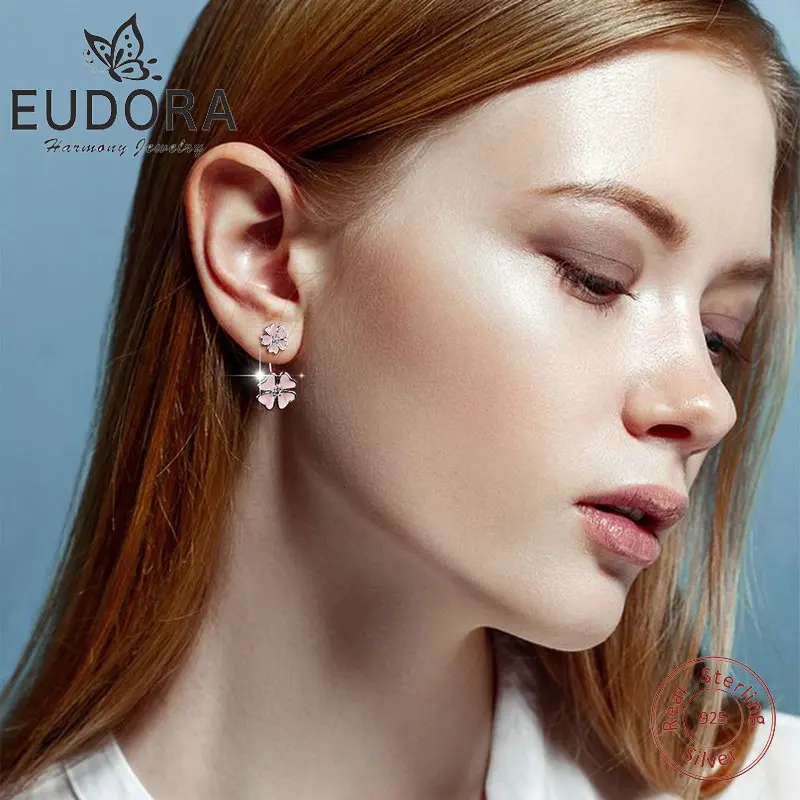 Серьги EUDORA из стерлингового серебра 925 пробы с розовыми цветами романтические