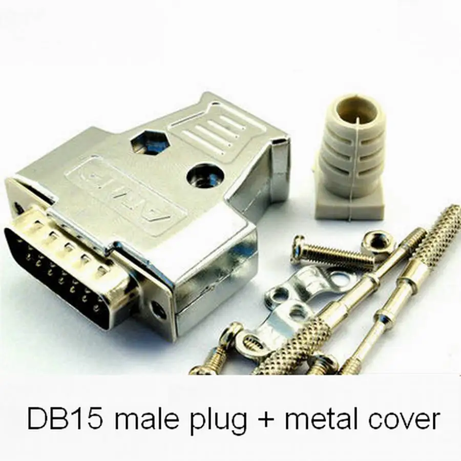 

Sample 1set DB15 Male Female Plug with Metal Cover DB 15P Plugs Jack Adapter Connector 2 Rows Wire Solder Type