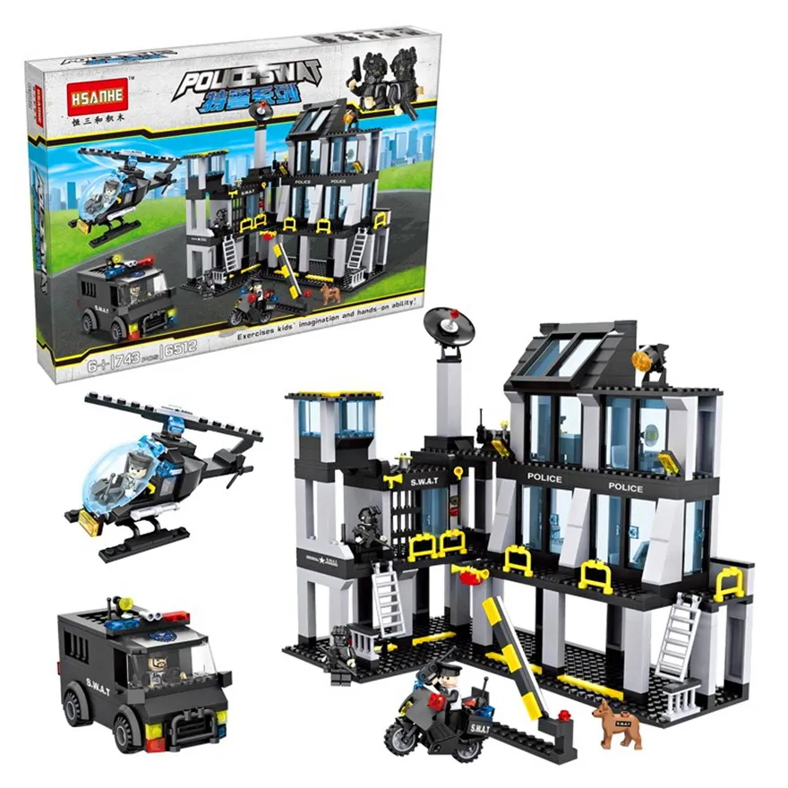 

HSANHE 6512 City Police SWAT Police station Model Figure Blocks Christmas Gift Construction Building Bricks Toys For Children