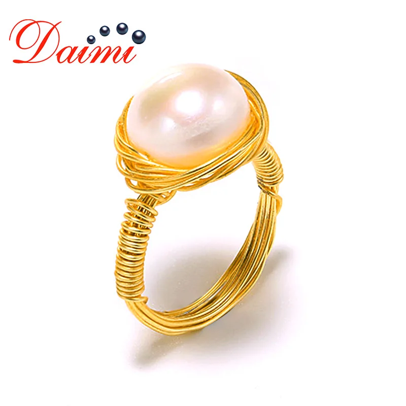 

DAIMI 12-13mm Pearl Ring Natural Semi-round Pearl Handmade Ring 2019 New