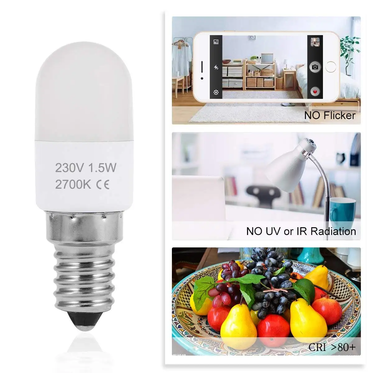 Светодиодный светильник, лампочки E14, мини светодиодный светильник, 1,5 Вт, лампочка, эквивалентная 15 Вт, маленькие винтовые лампочки, 2700 K, теплый белый, 150 лм, Saver-4Pack энергии