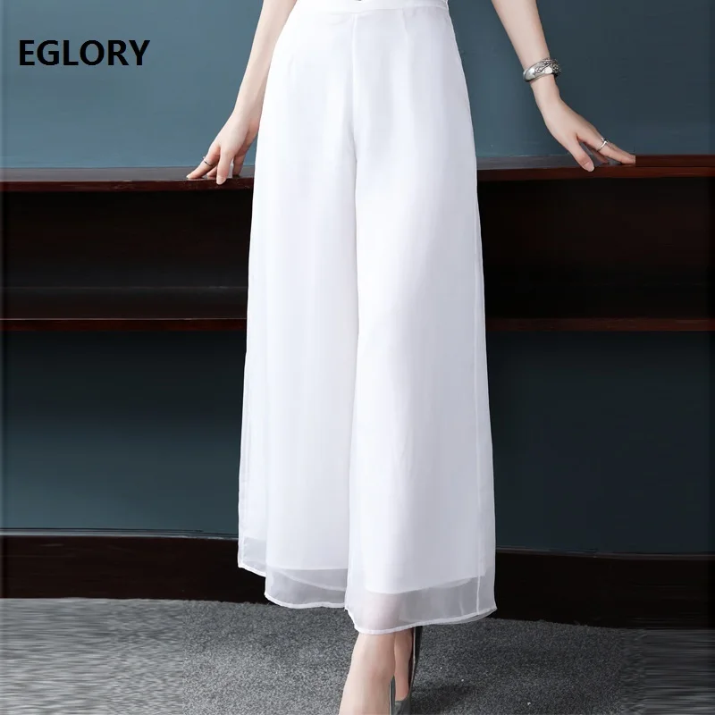 

High Quality Pants 2019 Summer Fashion White Black Pant Women Organza Wide Leg Pants Female Casual Vintage Trousers Plus Size