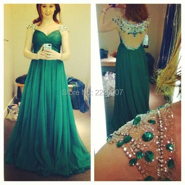 Prom Dress Dark Green Rhinestones