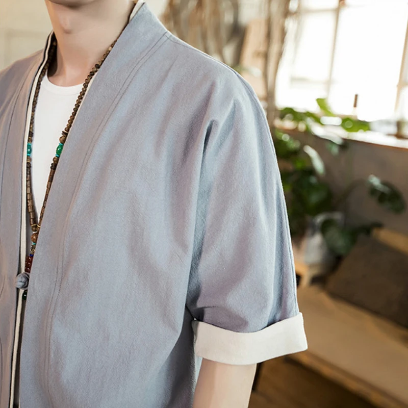 Traditional Chinese Tops For Men half Sleeve Jackets Hanfu style one button Chinese Men Tang Suit Tops Casual coat