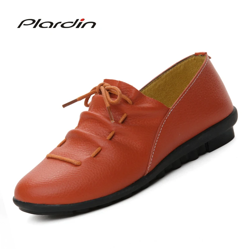Plardin/Новинка; женская обувь из натуральной кожи на шнуровке комфортный дышащий Повседневный комфортный обувь на платформе с круглым носком женская обувь на плоской подошве