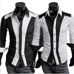 Бесплатная доставка 2014 Совершенные лоскутное Для мужчин тонкая рубашка с длинным рукавом, блок Для мужчин S рубашка мужская одежда Рубашки