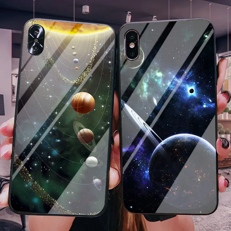 

Glass Case For iPhone X 7 8 6S Plus XS XR XS Max Star Space Cover For iPhone 8 6 6S Plus Soft Silicone Cover Cases For iPhone 7