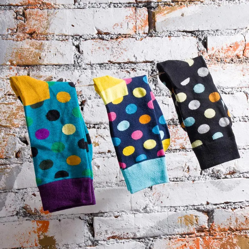 

New fashion men's socks color dot pattern cotton socks street colorful unisex stockings