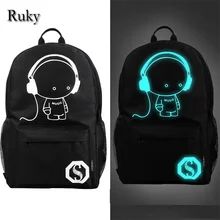 2016 nightlight fashion casual Men s backpack Anime Luminous teenagers Men women s Student Cartoon School