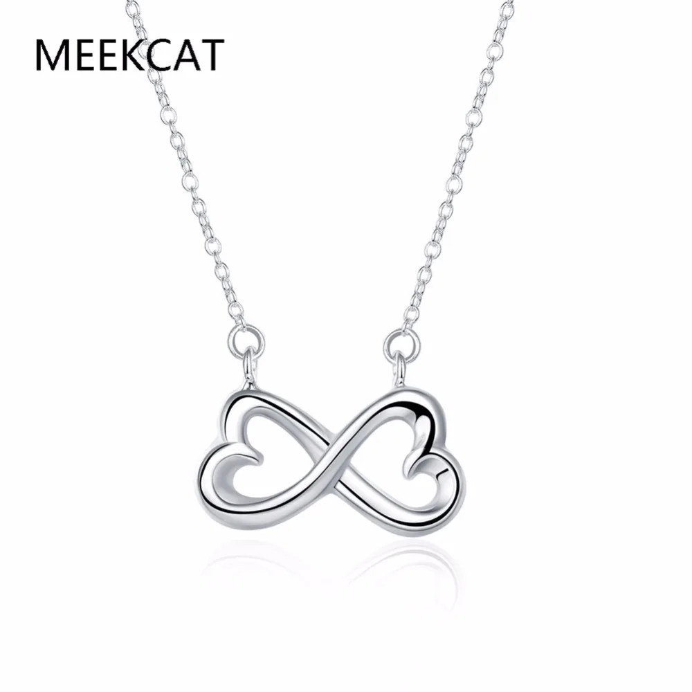 

Cute Bowknot Necklace Double heart Infinity Endless Love 925 stamped silver plated Necklaces & Pendant Jewelry Party Accessories