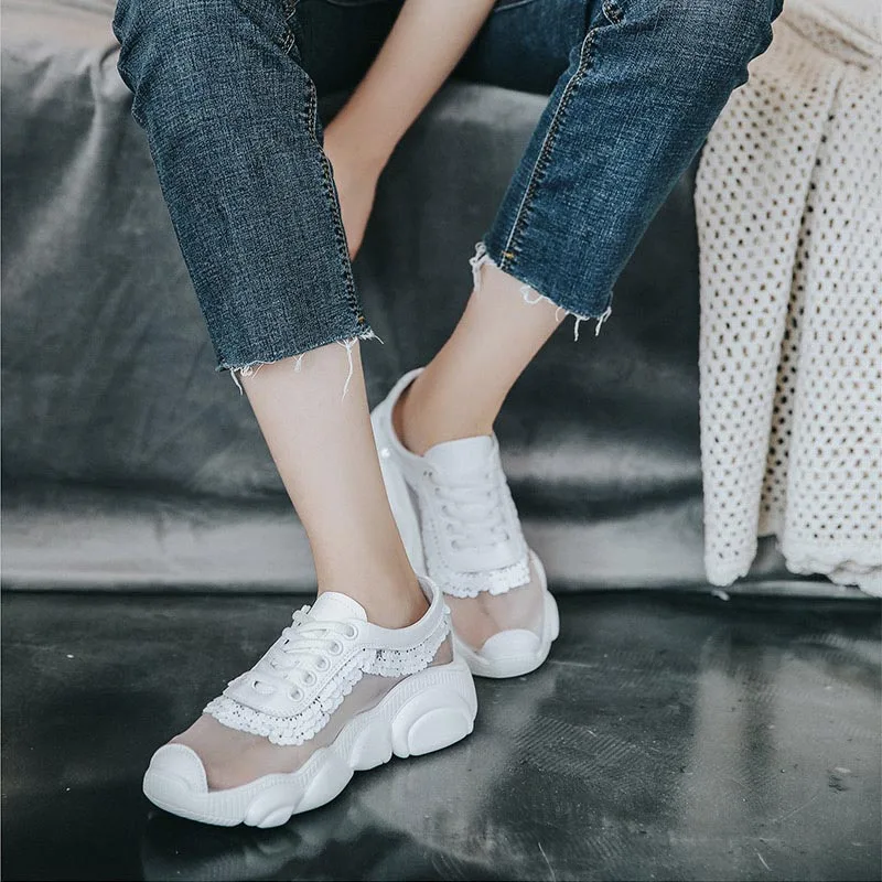 Женская обувь; кроссовки на платформе; zapatos de mujer; модная брендовая обувь из сетчатого материала; chaussures femme; женская дышащая обувь в стиле пэчворк - Цвет: Черный