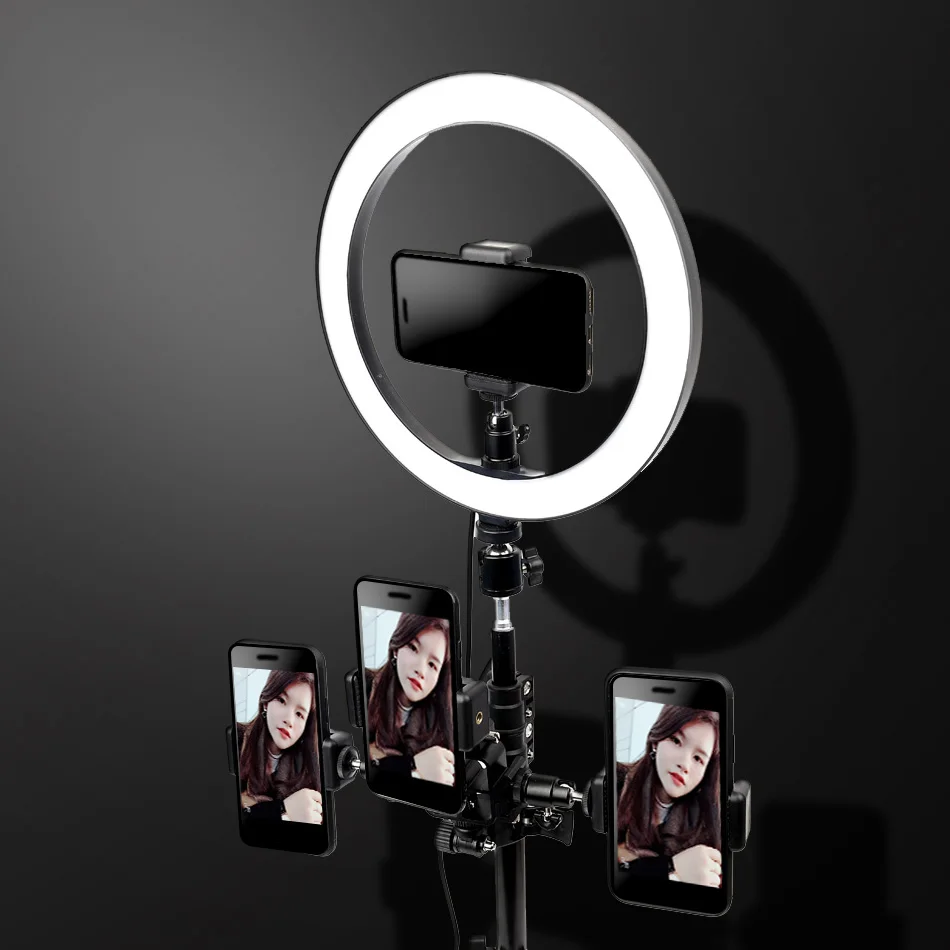 

Dimmable 26cm LED Ring Light Photography Studio Camera Photo Phone Video Light Lamp With Tripod Multiple Mobile Phone Holders