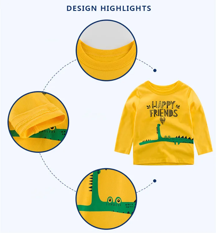 Хлопковые футболки для мальчиков Высококачественная детская одежда с рисунком крокодила футболки с длинными рукавами для мальчиков детские футболки для маленьких мальчиков