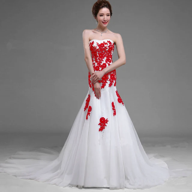2015 real photos Red/royal Lace A Line Lace Wedding Dresses Bridal
