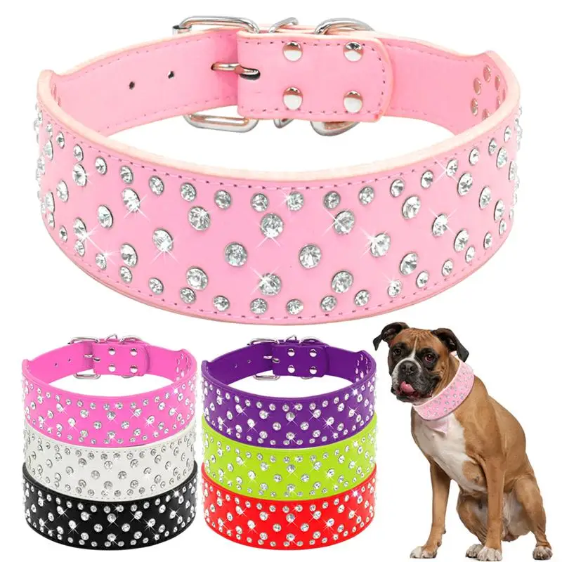 Mode Jeweled Steentjes Huisdier Halsbanden Sparkly Crystal Diamonds Studded PU Lederen Kraag Voor Medium & Grote Honden Pitbull