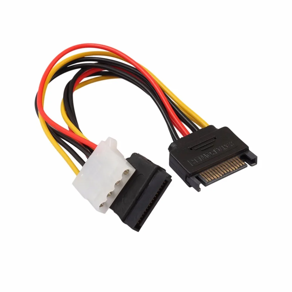 15 Pin SATA Male To 4Pin IDE Molex Female + SATA Female Power Cable Cord 18AWG 1 To 2 Power Line For Motherboard & Hard Disk