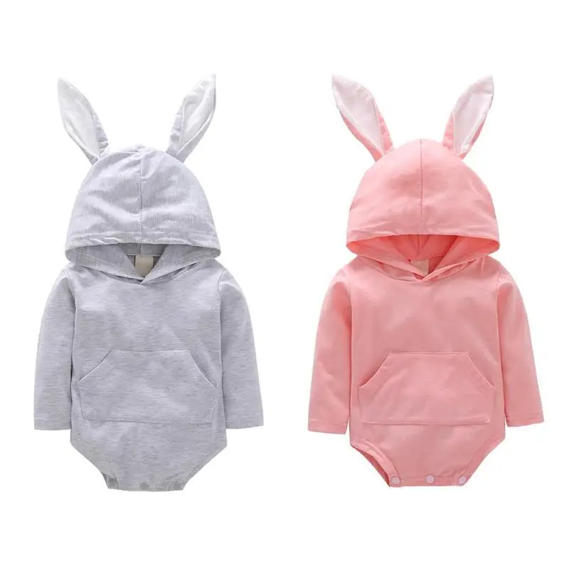 

Baby Girl Boy Clothes Cute Bodysuit New Infants Rabbit Ears Cotton Long Sleeve Hooded Playsuit Jumpsuit Back Pompon Outfit 0-18M