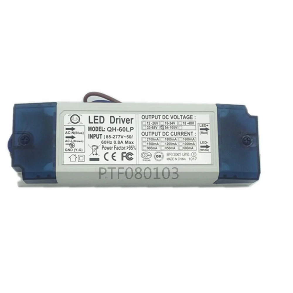2-10 Pieces LED Driver 60W AC85-277V Constant Current 18-30x3W 600mA DC54-105V PFC LED Power Supply For Floodlight 5 pieces 40w 50w 60w led driver 18 30x3w 600ma dc54 105v high power powr supply for 3w chip