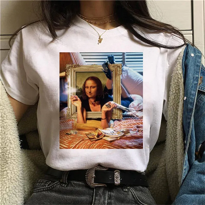 Mona Lisa/забавная модная футболка с принтом; модная футболка Harajuku; Новинка; Летняя Повседневная Свободная Женская одежда - Цвет: C12