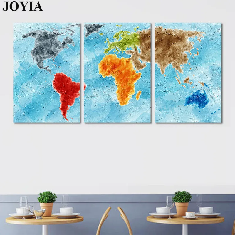 Large Wall Art Canvas Print Turquoise World Map on Grunge Vintage Home